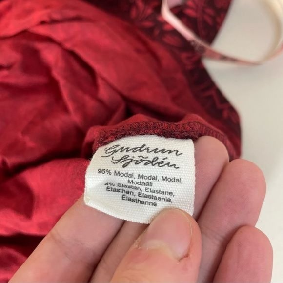 GUDRUN SJODEN MODAL JERSEY V NECK LONG SLEEVE KNEE LENGTH DRESS FLORAL RED M - Picture 6 of 6